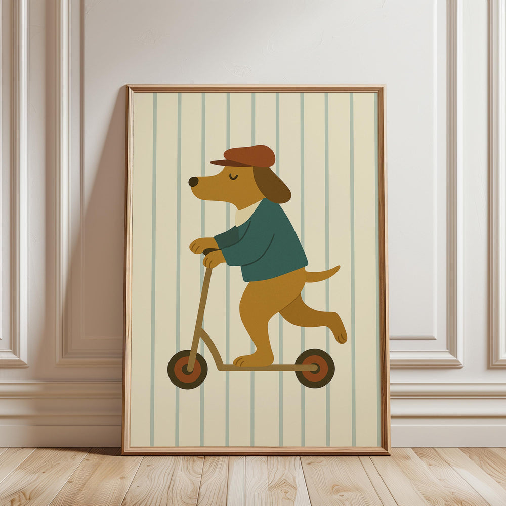 a picture of a dog riding a scooter