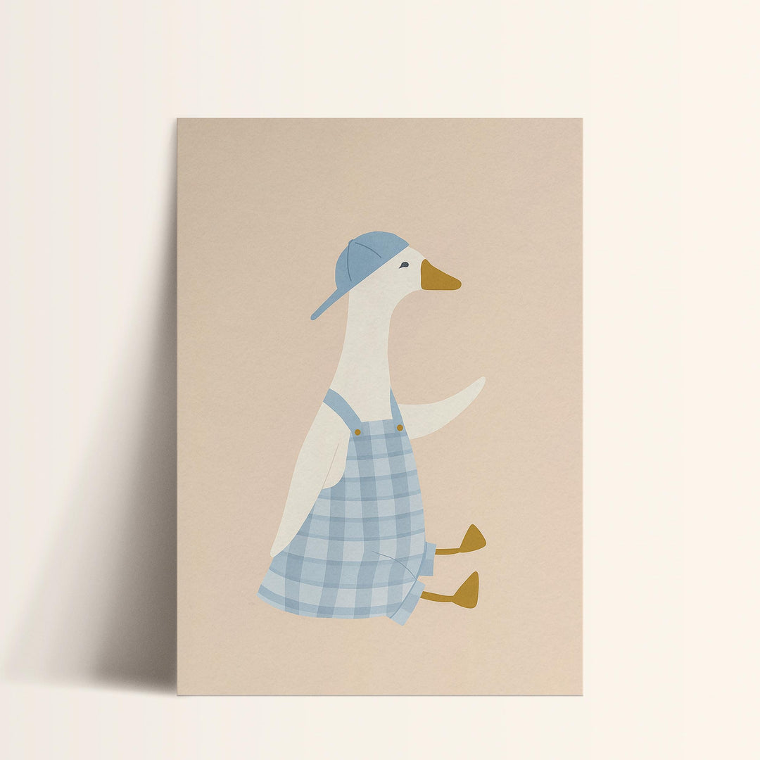 a card with a duck wearing a blue hat