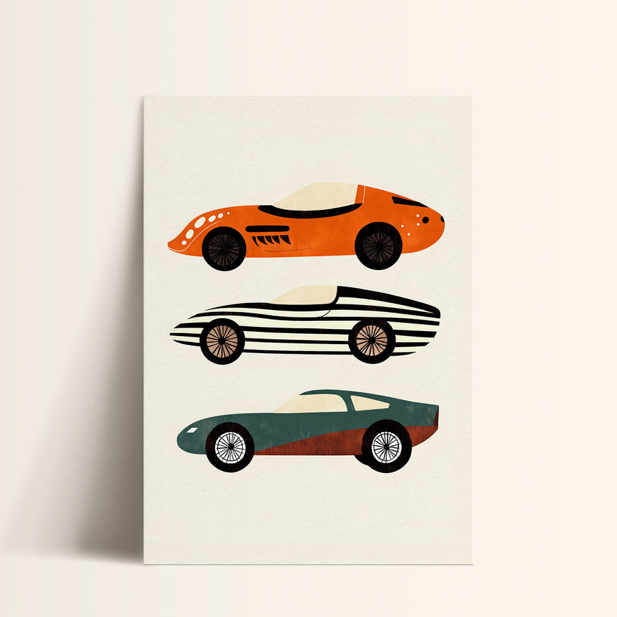 a card with three cars on it