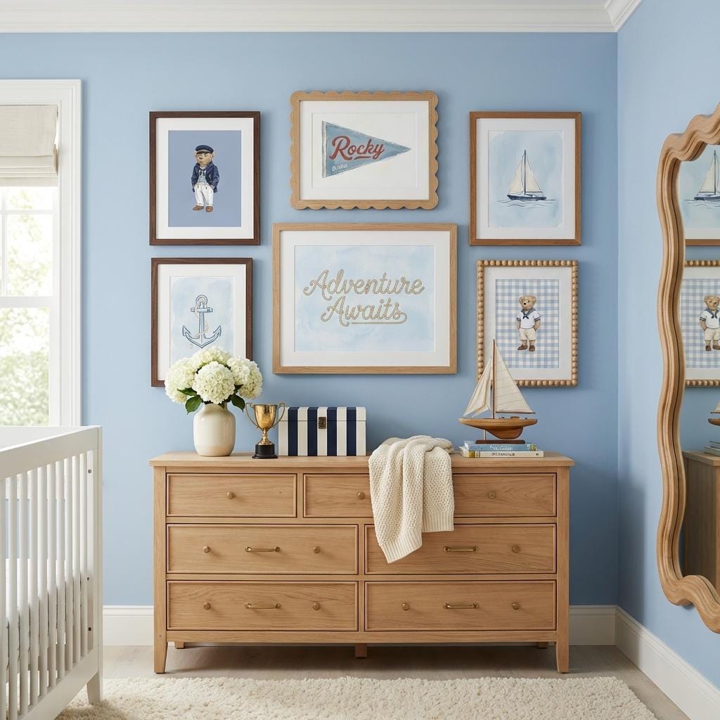 Personalized Nautical Nursery Wall Art Set | 6 Custom Name Coastal Prints