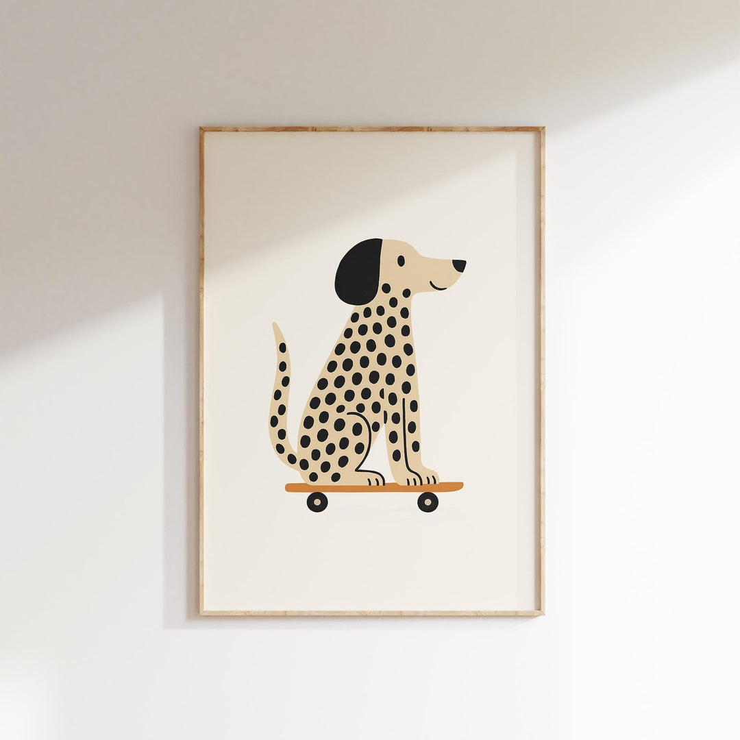 a picture of a dog sitting on a skateboard