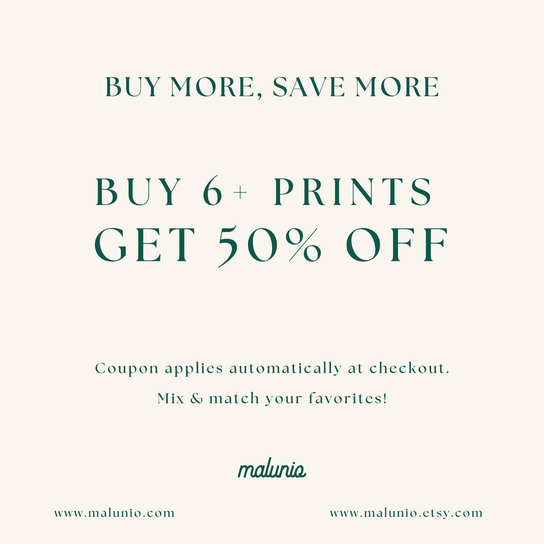 an advertisement for a print shop with the text buy 6 prints get 50 % off