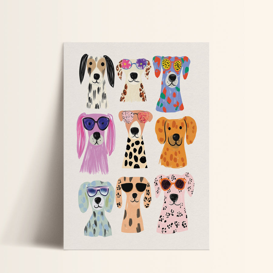 a card with dogs wearing sunglasses on it