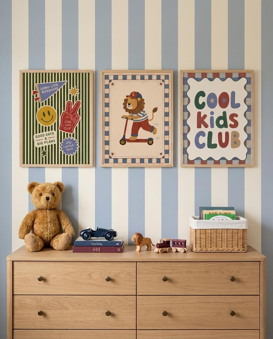 Boys Nursery Wall Art Bundle | 40 Printable Navy & Eclectic Kids Prints