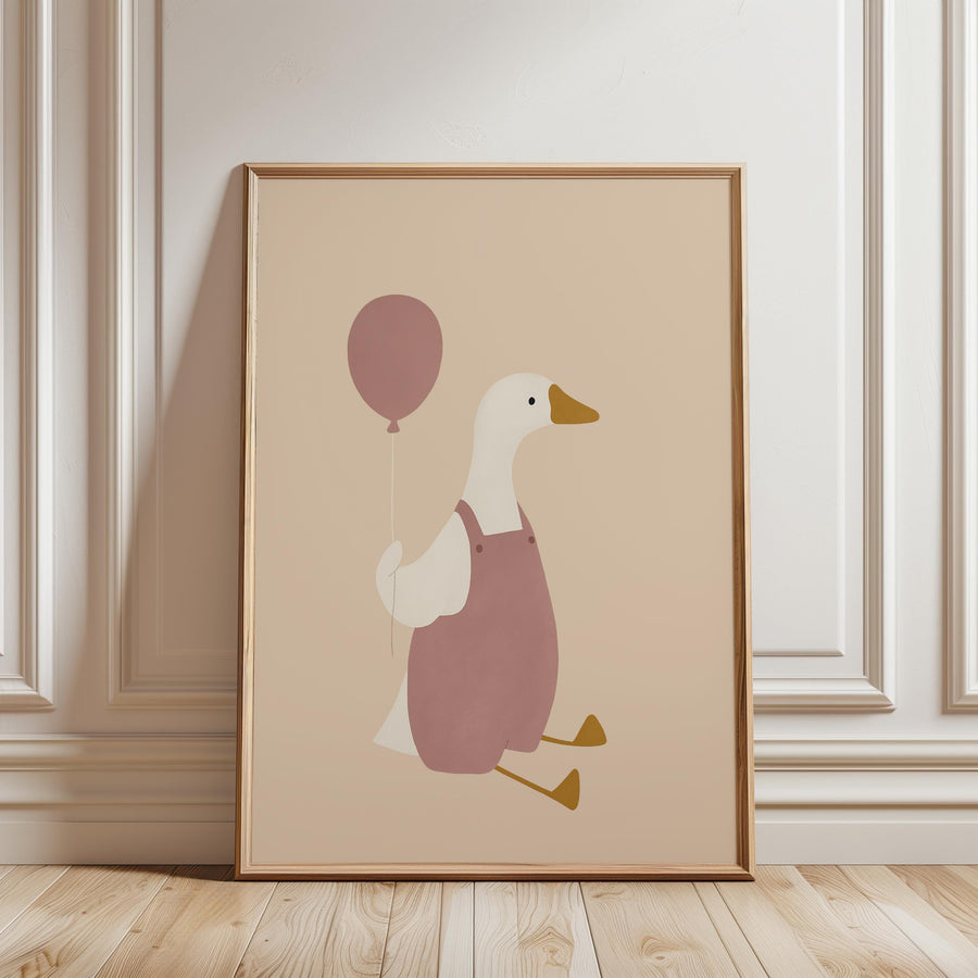 a picture of a duck holding a balloon