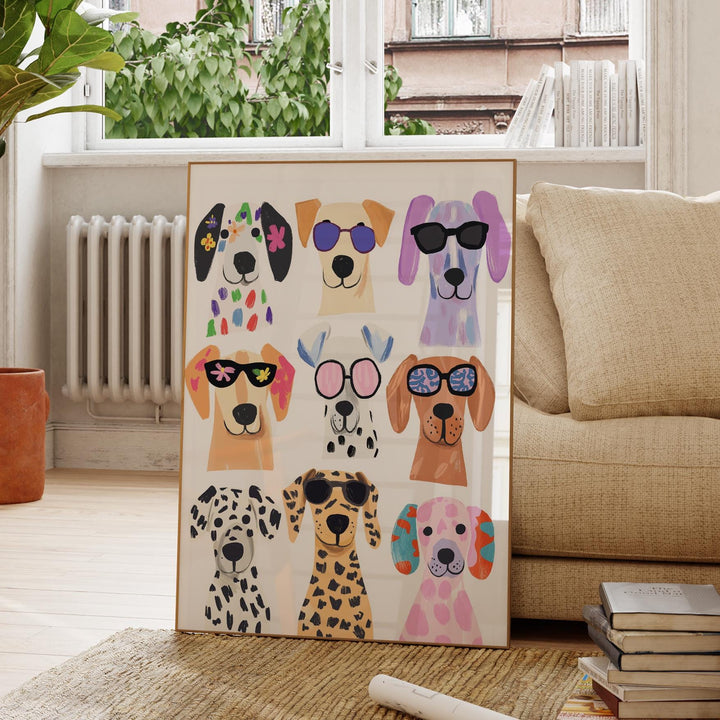 a picture of a group of dogs wearing sunglasses
