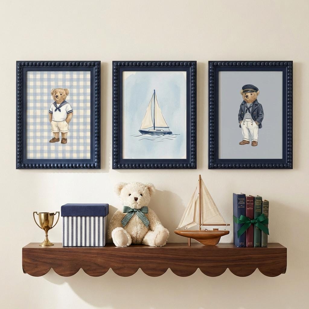 Personalized Nautical Nursery Wall Art Set | 6 Custom Name Coastal Prints