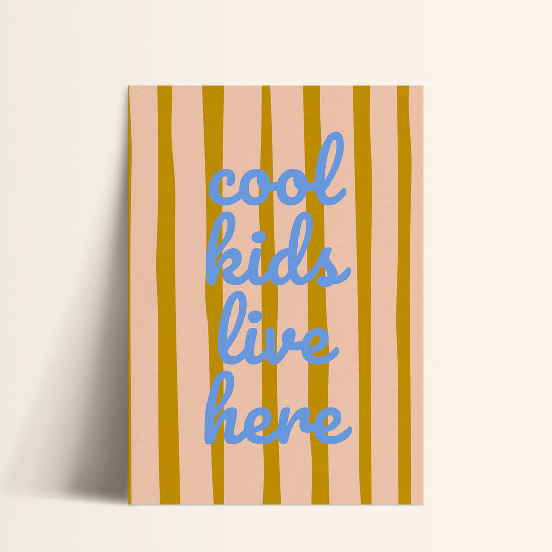 a card with the words cool kids live here on it