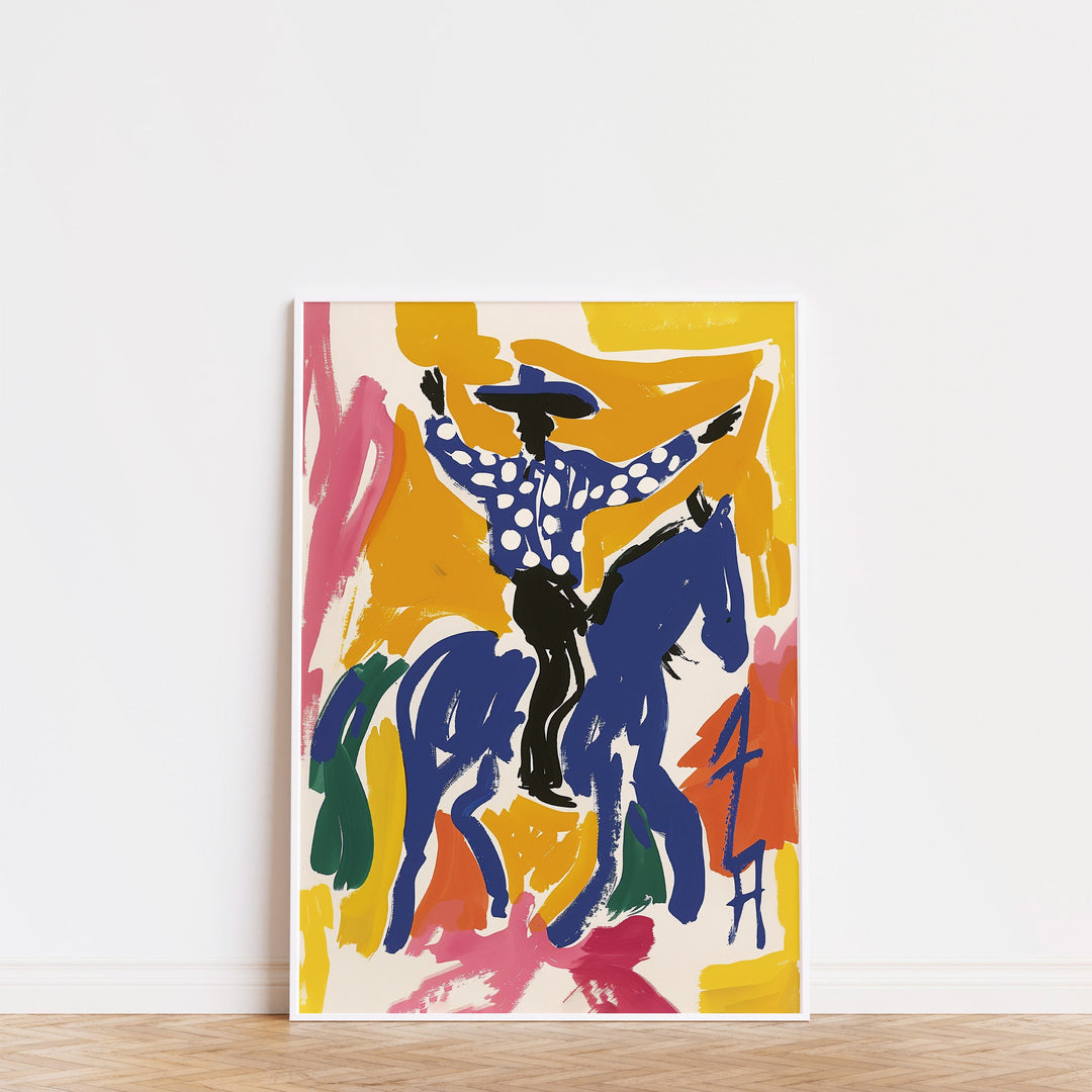a painting of a man riding a horse