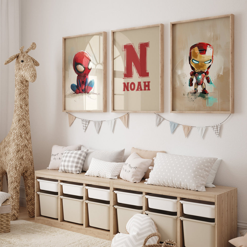 Marvel nursery decor
Superhero nursery prints
Personalized nursery art
Custom name wall art
Kids superhero wall art
Boys superhero wall decor
Playroom decor
Spiderman
Captain America
Iron Man