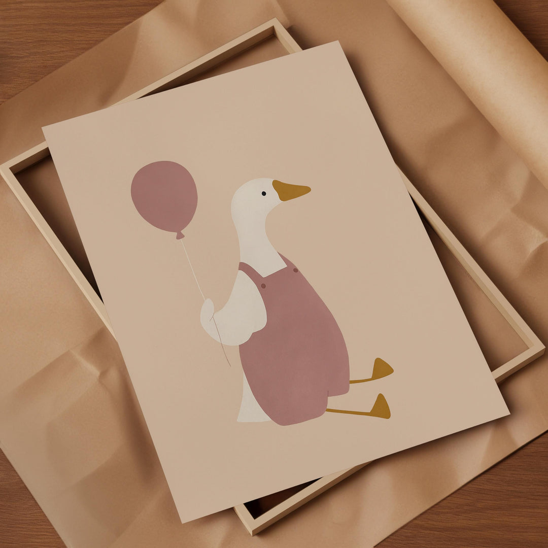 a picture of a duck holding a balloon