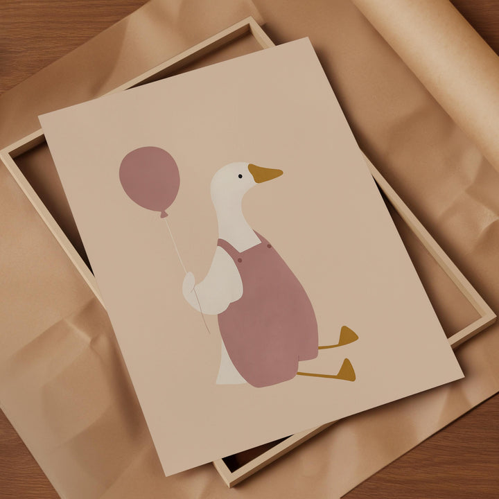 a picture of a duck holding a balloon