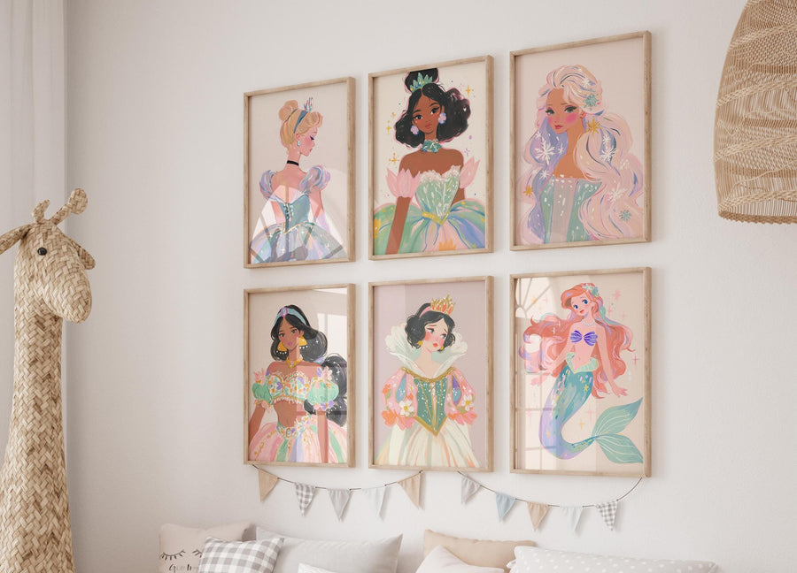 princess wall art, girls room decor, nursery wall art, princess themed decor, princess prints, nursery princess art, printable princess bundle, castle wall art, tiara art print, ballerina nursery art, fairy tale nursery, magical girls decor,