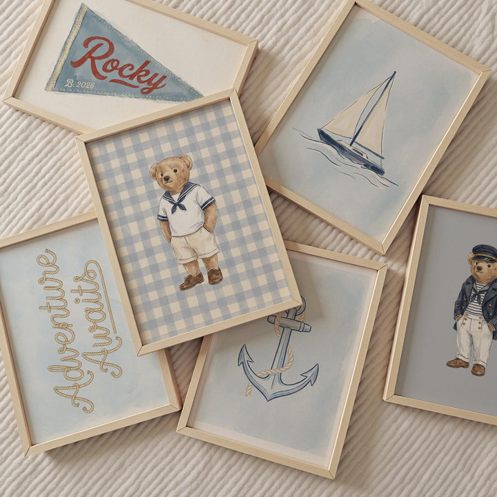 Personalized Nautical Nursery Wall Art Set | 6 Custom Name Coastal Prints