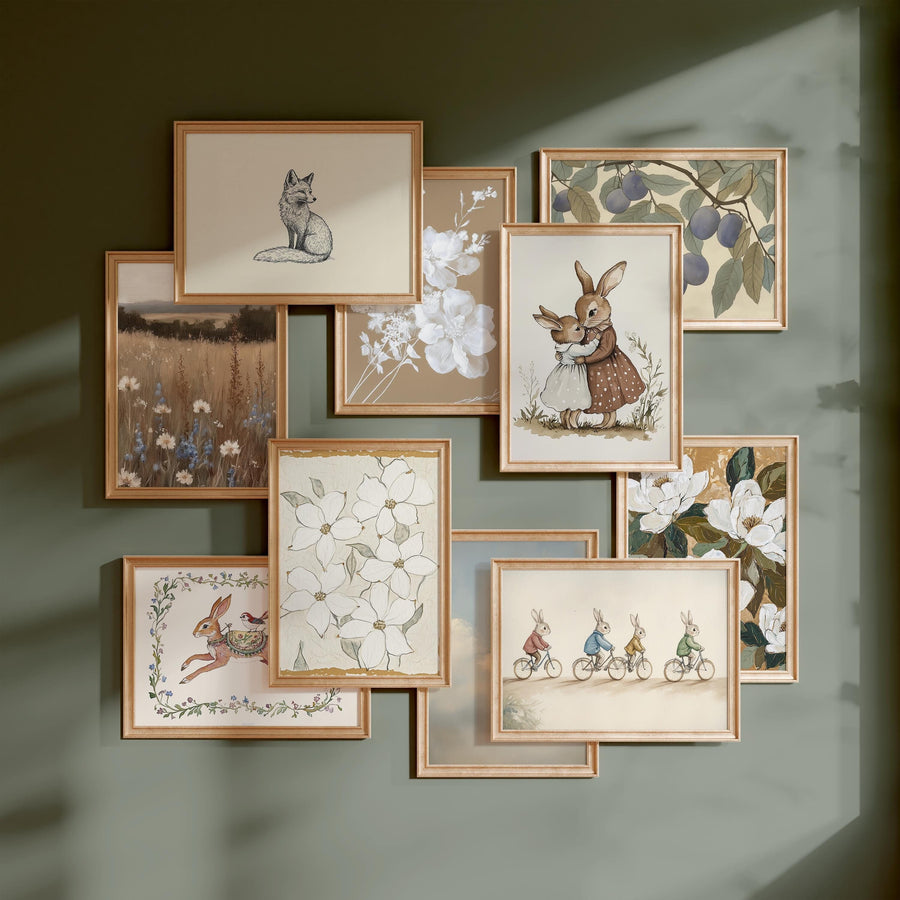 vintage Nursery wall art, woodland nursery decor,   childrens room decor, whimsical wall art, digital download prints, baby shower gift, neutral nursery decor,  floral nursery prints, baby room wall decor,  nursery print bundle, kids gallery wall,