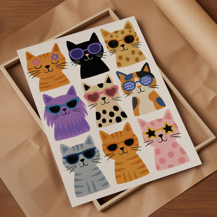 a card with a bunch of cats wearing sunglasses