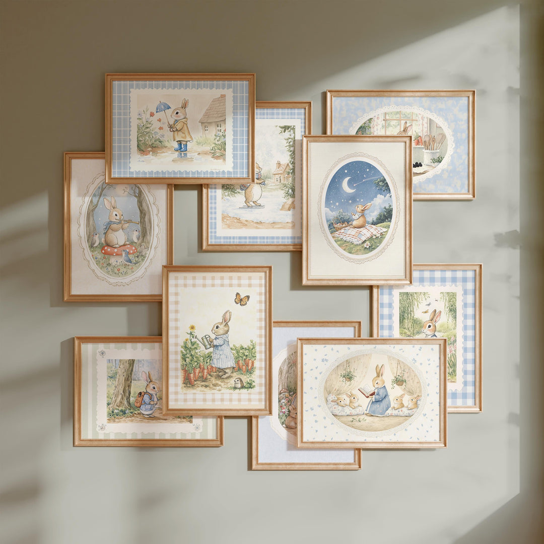 Beatrix Potter art, vintage nursery prints, classic storybook art, kids room decor, rabbit illustrations, woodland nursery art, Beatrix Potter inspired, nursery wall art bundle, children’s room wall decor,