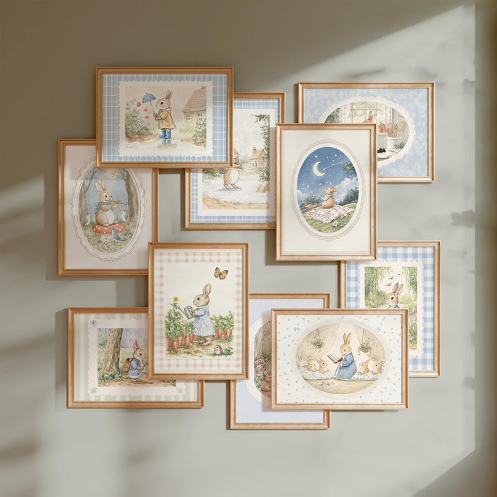 Beatrix Potter art, vintage nursery prints, classic storybook art, kids room decor, rabbit illustrations, woodland nursery art, Beatrix Potter inspired, nursery wall art bundle, children’s room wall decor,