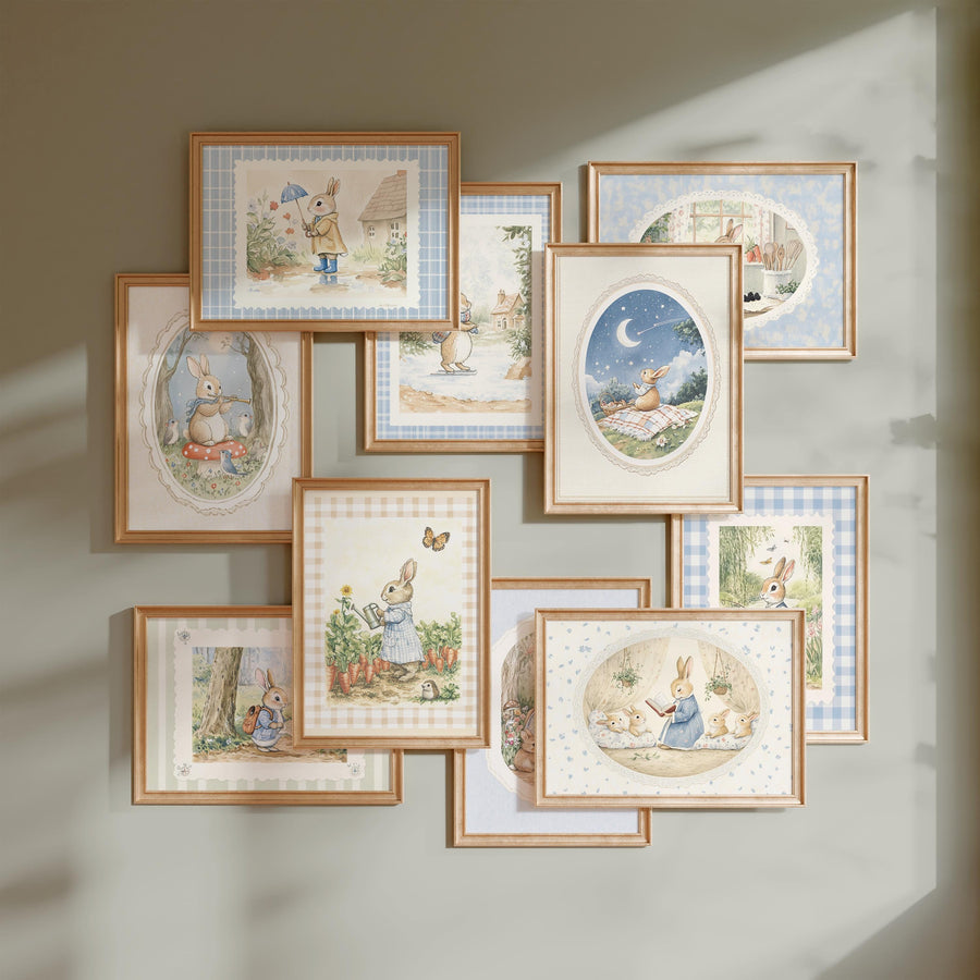 Beatrix Potter art, vintage nursery prints, classic storybook art, kids room decor, rabbit illustrations, woodland nursery art, Beatrix Potter inspired, nursery wall art bundle, children’s room wall decor,