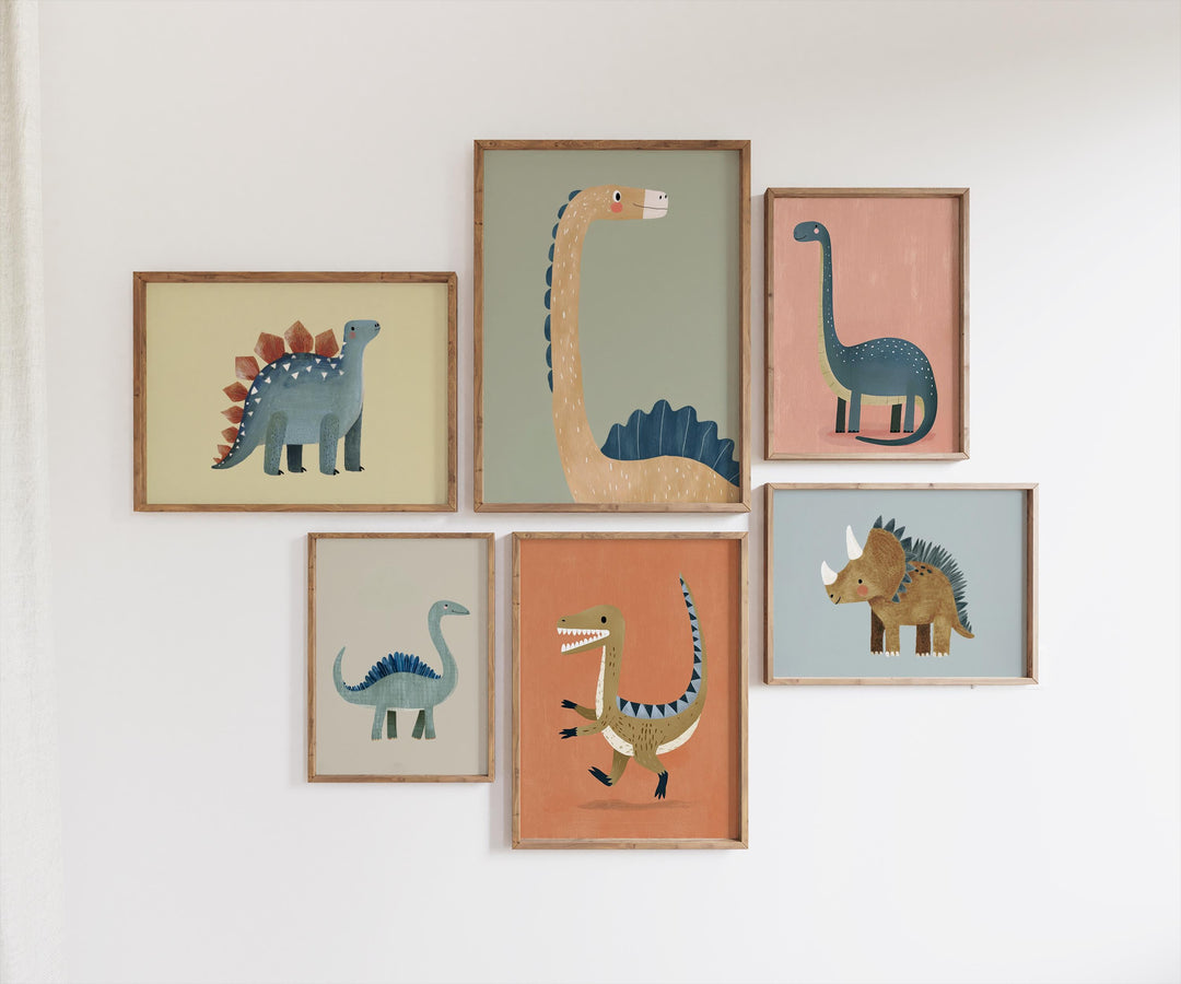 Kids Dinosaur Wall Art Bundle | 60 Printable Modern Dino Prints for Playroom