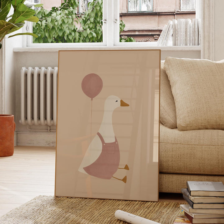 a picture of a duck holding a balloon