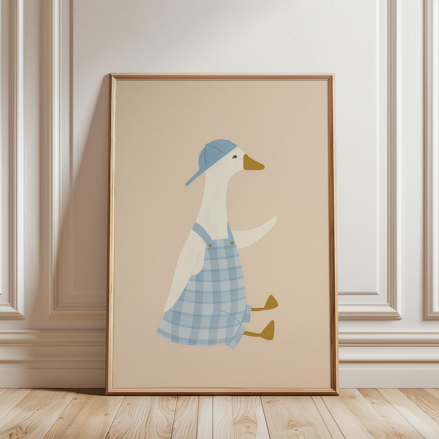 a picture of a duck wearing a blue hat