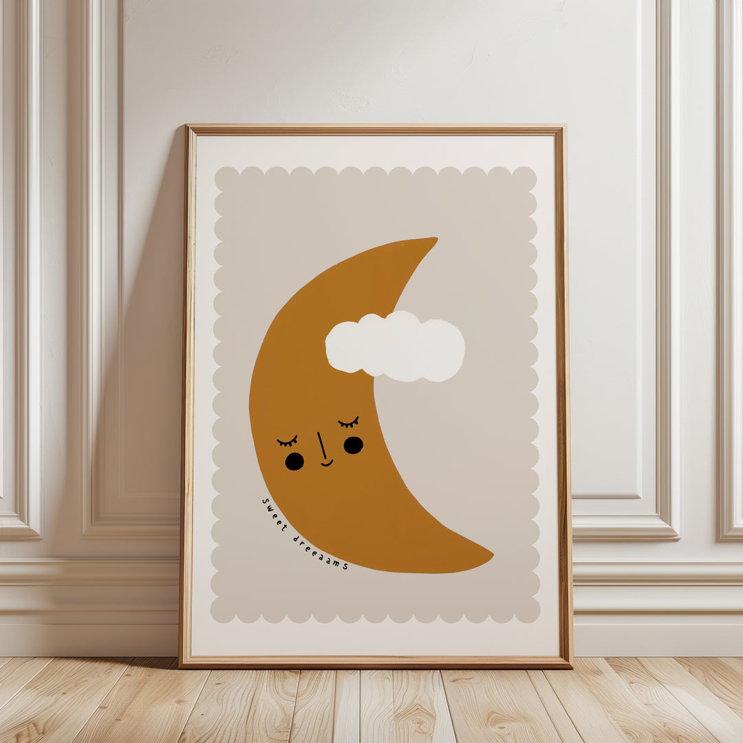 a picture of a yellow moon with a cloud on it