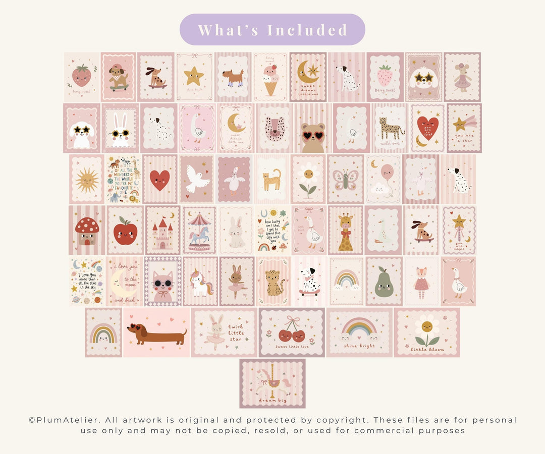 Blush Pink Nursery Wall Art Bundle | 62 Printable Girls Room Prints