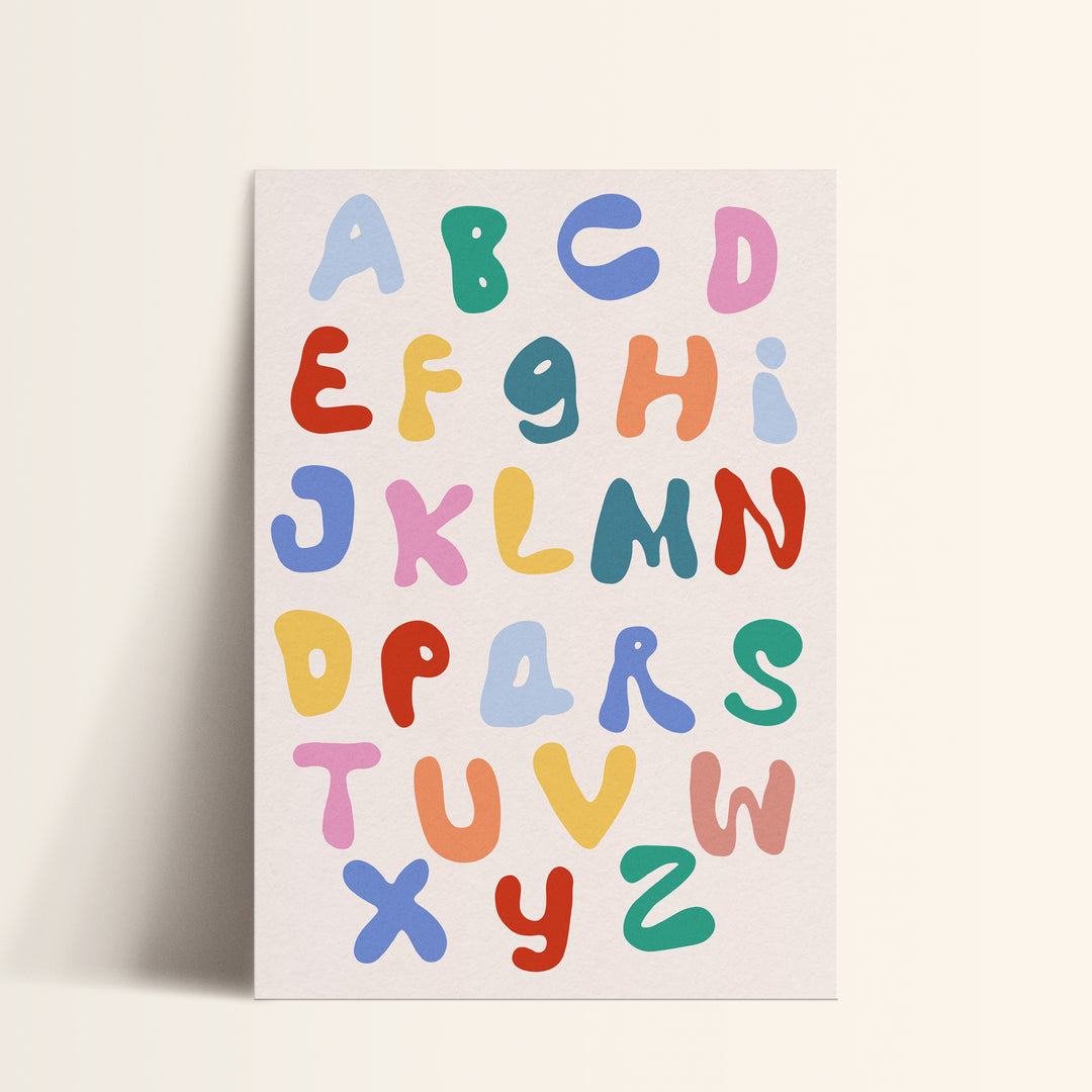 a card with the letters of the alphabet printed on it