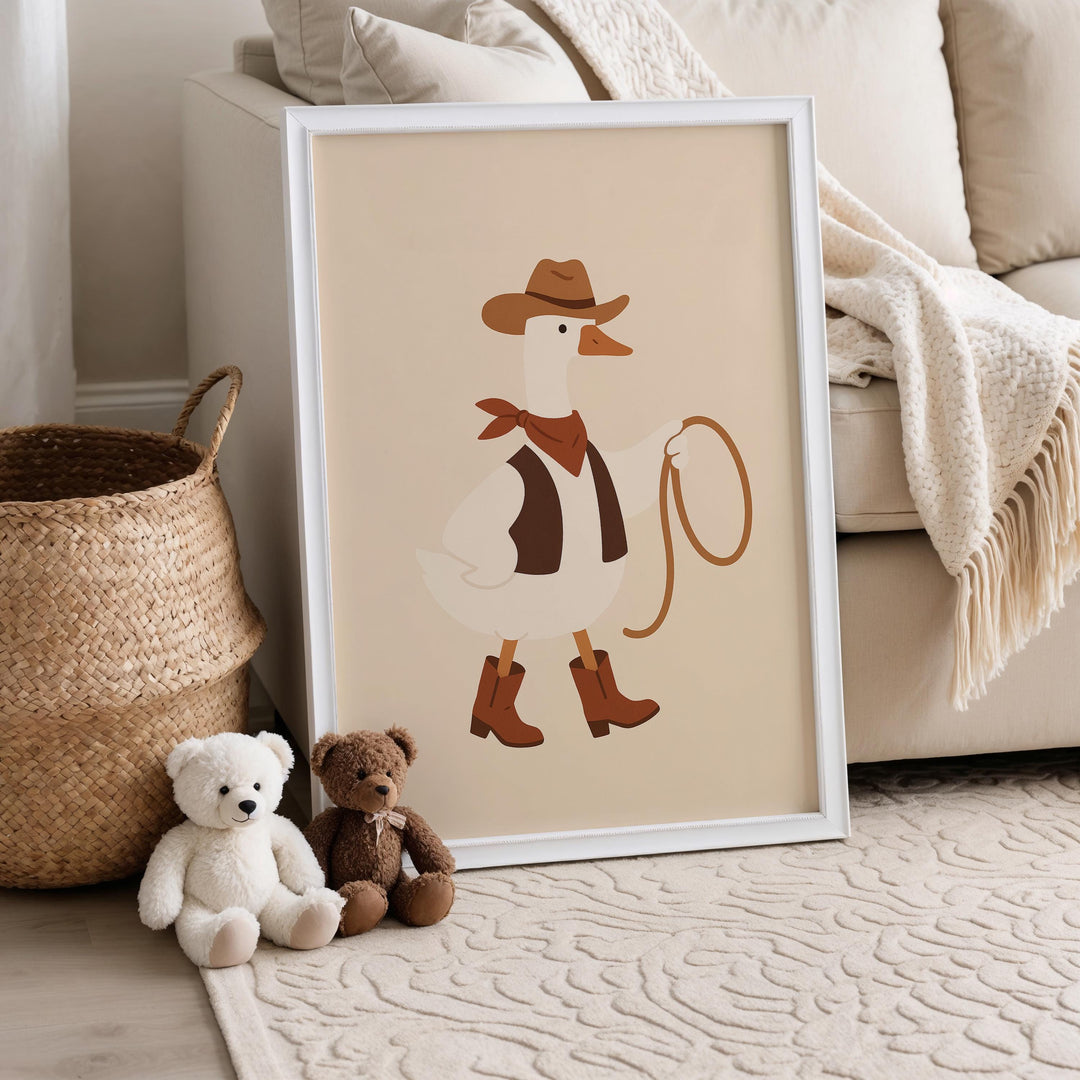 a picture of a duck with a cowboy hat and lasso