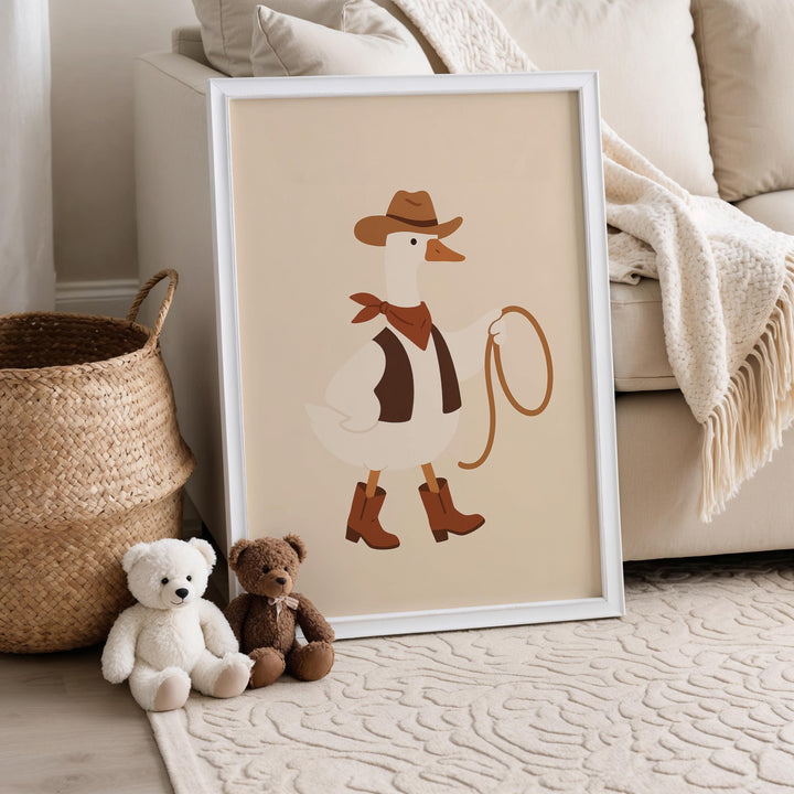 a picture of a duck with a cowboy hat and lasso