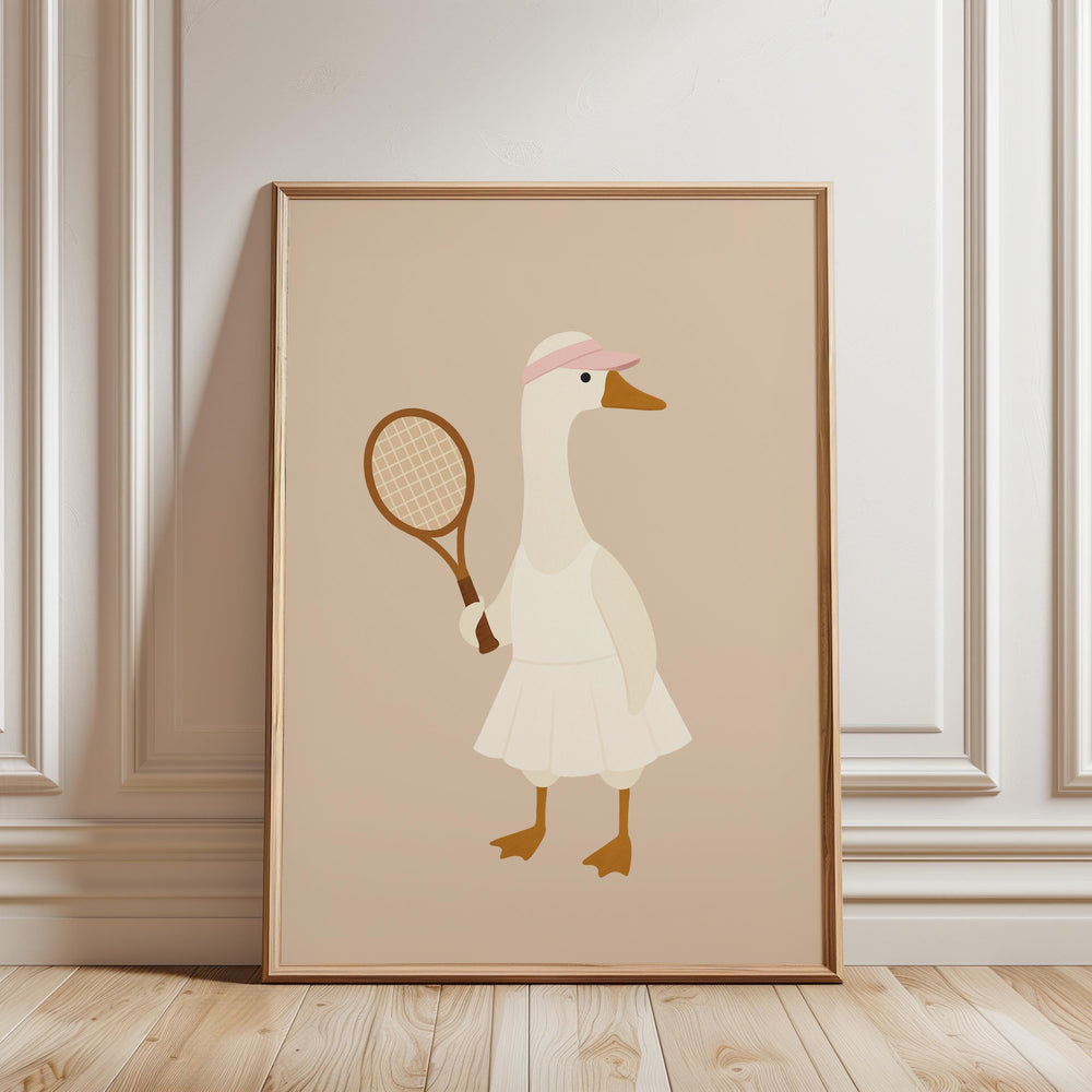 a picture of a duck with a tennis racket