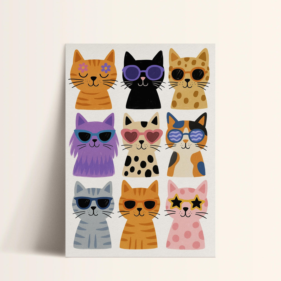 a card with a bunch of cats wearing sunglasses