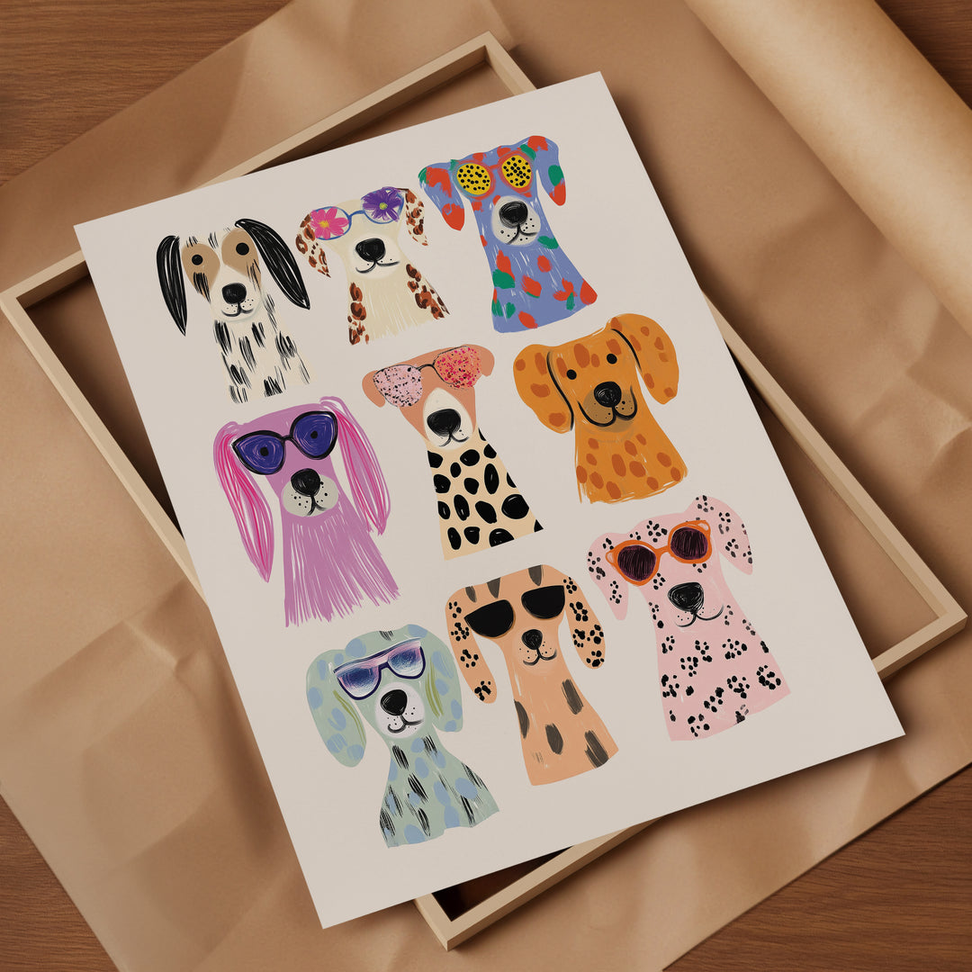 a card with a picture of dogs wearing sunglasses