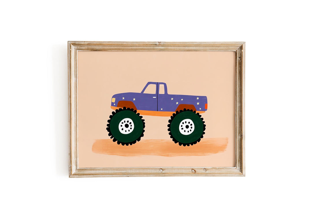 a painting of a monster truck on a wall