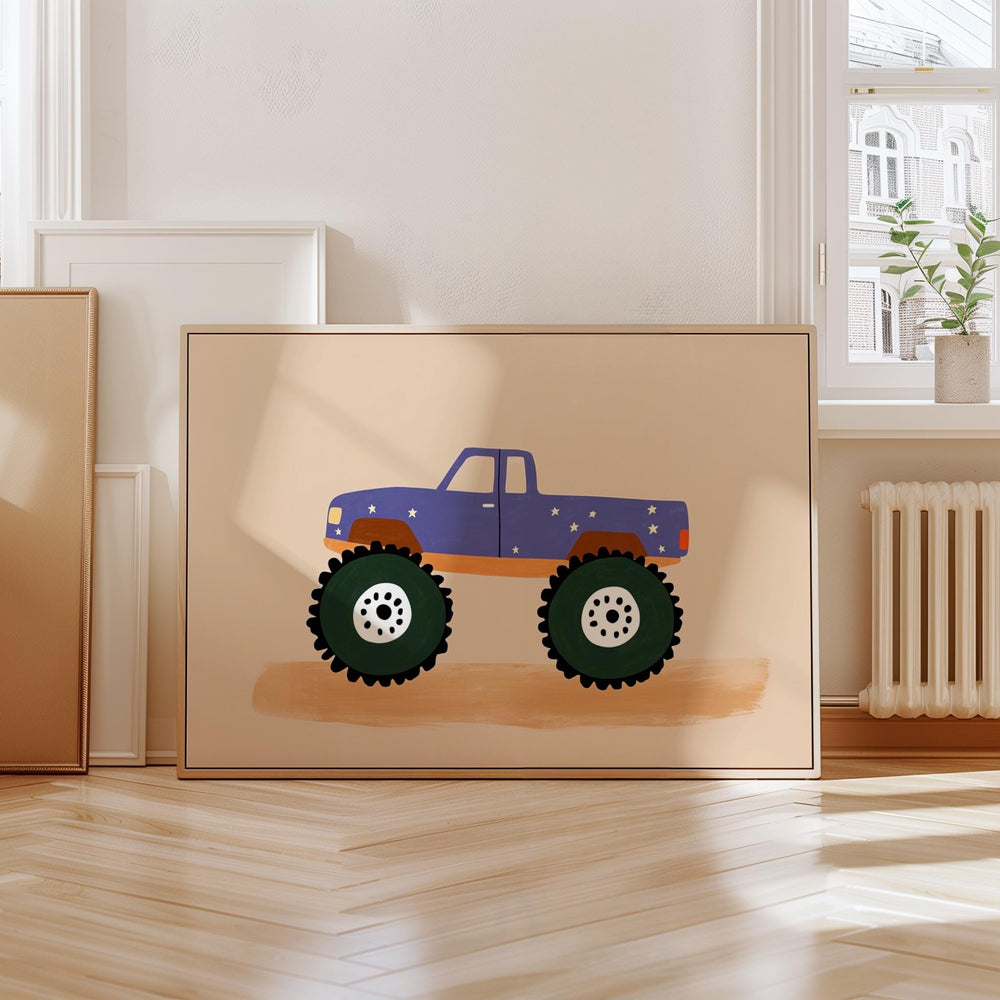 a picture of a monster truck on a wall