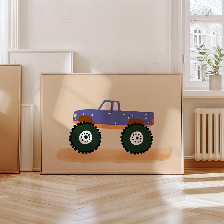 a picture of a monster truck on a wall