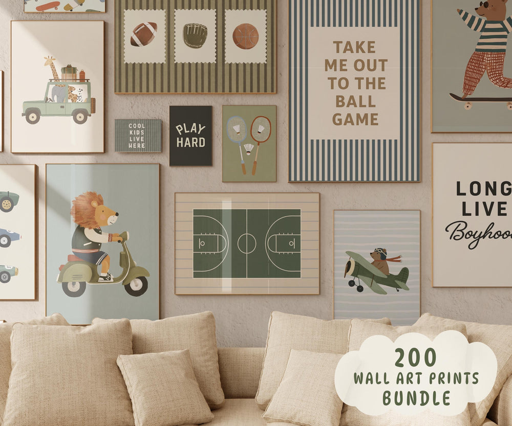 Boys : 200 Sports & Animal Printable Wall Art Bundle