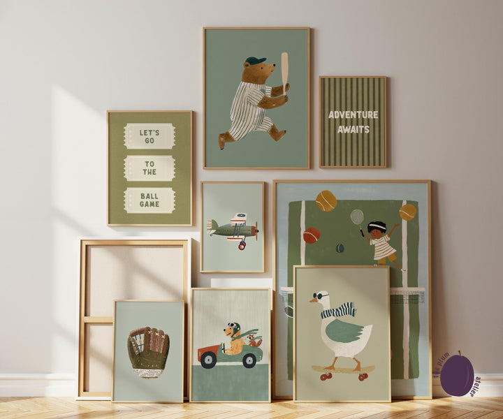 Sports : Retro Boys Basketball & Football Printable Wall Art Bundle