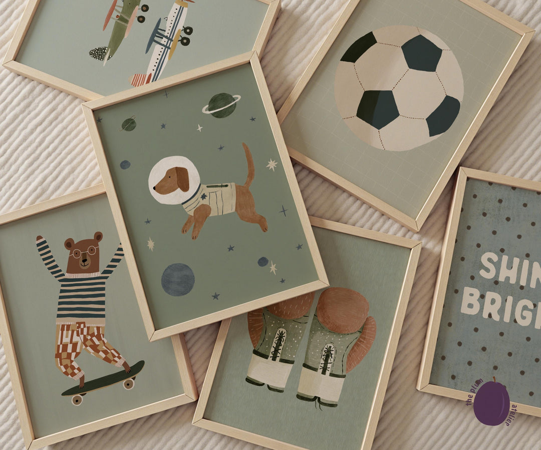 Sports : Retro Boys Basketball & Football Printable Wall Art Bundle