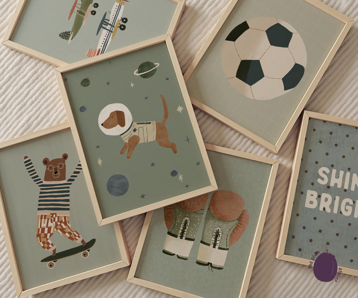 Sports : Retro Boys Basketball & Football Printable Wall Art Bundle