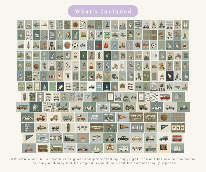 Boys : 200 Sports & Animal Printable Wall Art Bundle