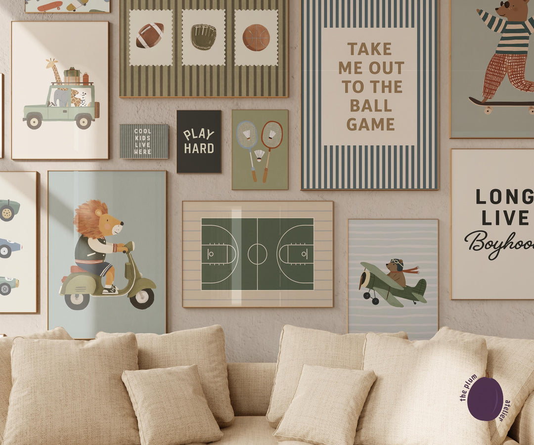 Sports : Retro Boys Basketball & Football Printable Wall Art Bundle