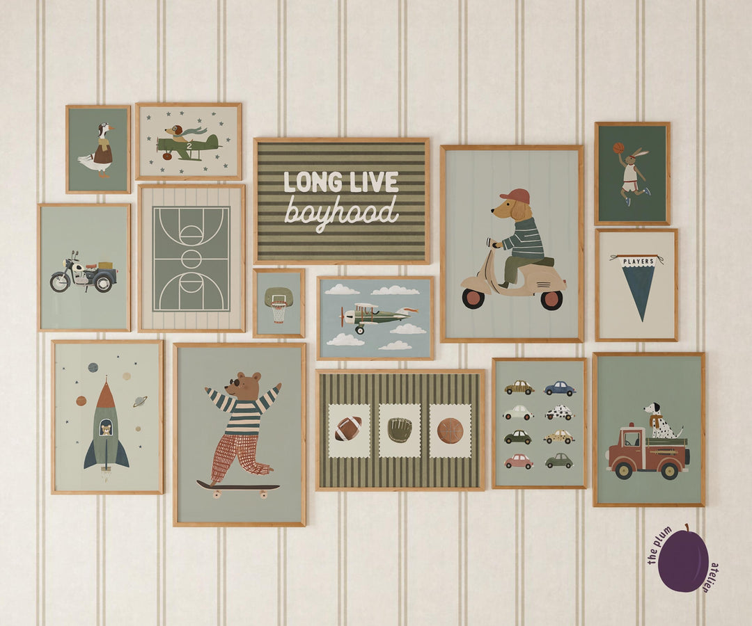 Sports : Retro Boys Basketball & Football Printable Wall Art Bundle
