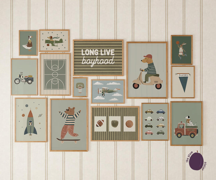 Sports : Retro Boys Basketball & Football Printable Wall Art Bundle