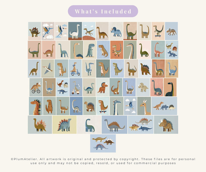 Dinosaur 60 Dino For Boys Modern Animal Illustrations Printable Wall Art Bundle