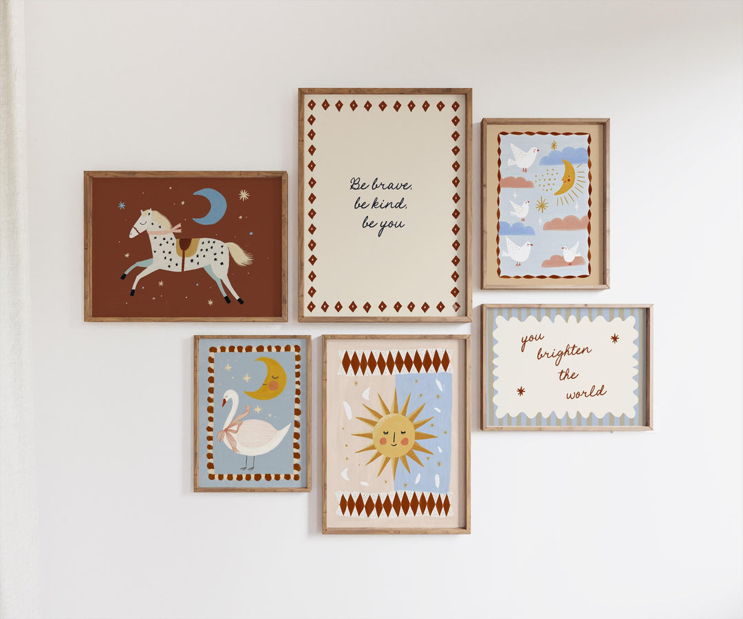 80 Whimsical Celestial Folk Art Boho Printable Wall Art Bundle