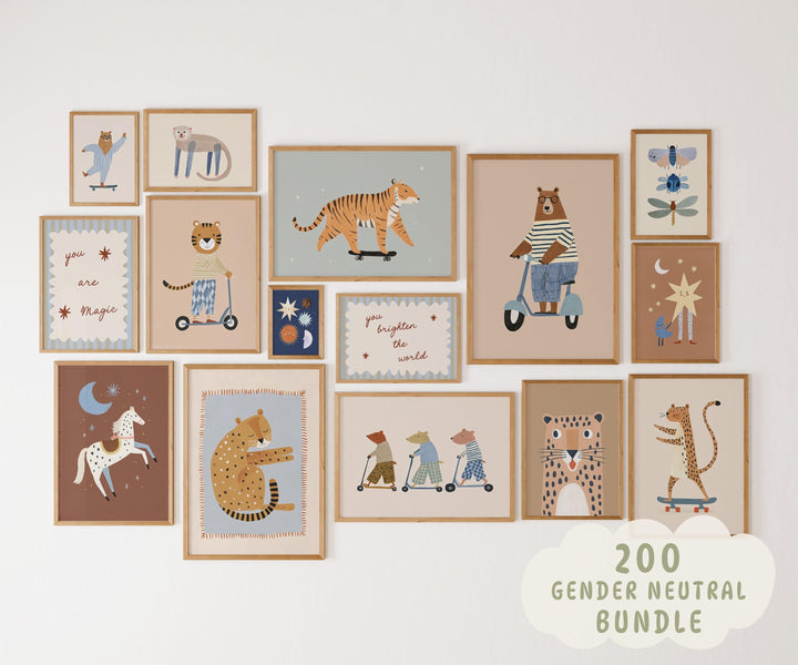 Whimsical Animal 200 Scandinavian Baby Room Art Printable Wall Art Bundle