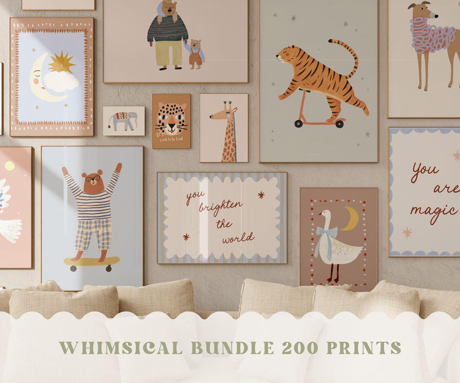 Whimsical Animal 200 Scandinavian Baby Room Art Printable Wall Art Bundle