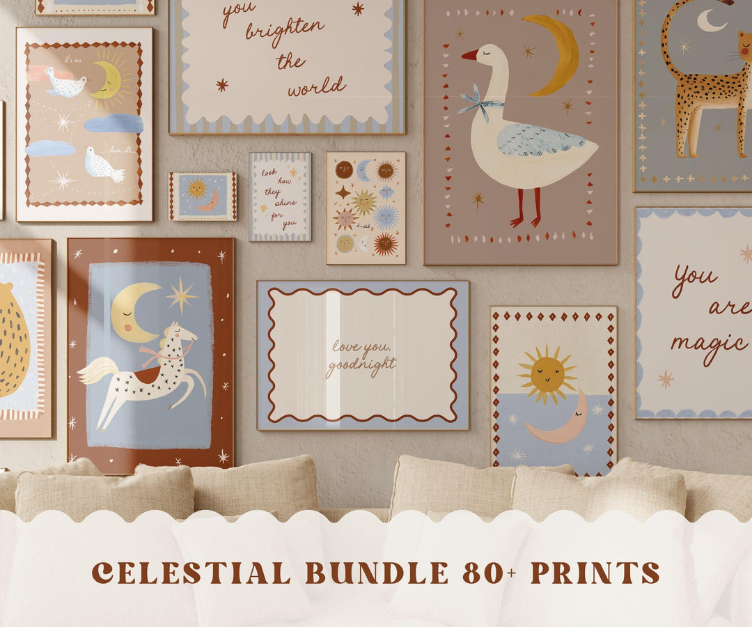 Of 80 Celestial Art Sun Moon Stars Art Printable Wall Art Bundle